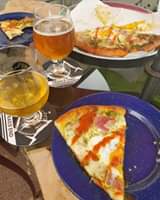 Benedict pizza goes amazing with a Right as Rain Golden Ale and Creek Hoppin’ IPA