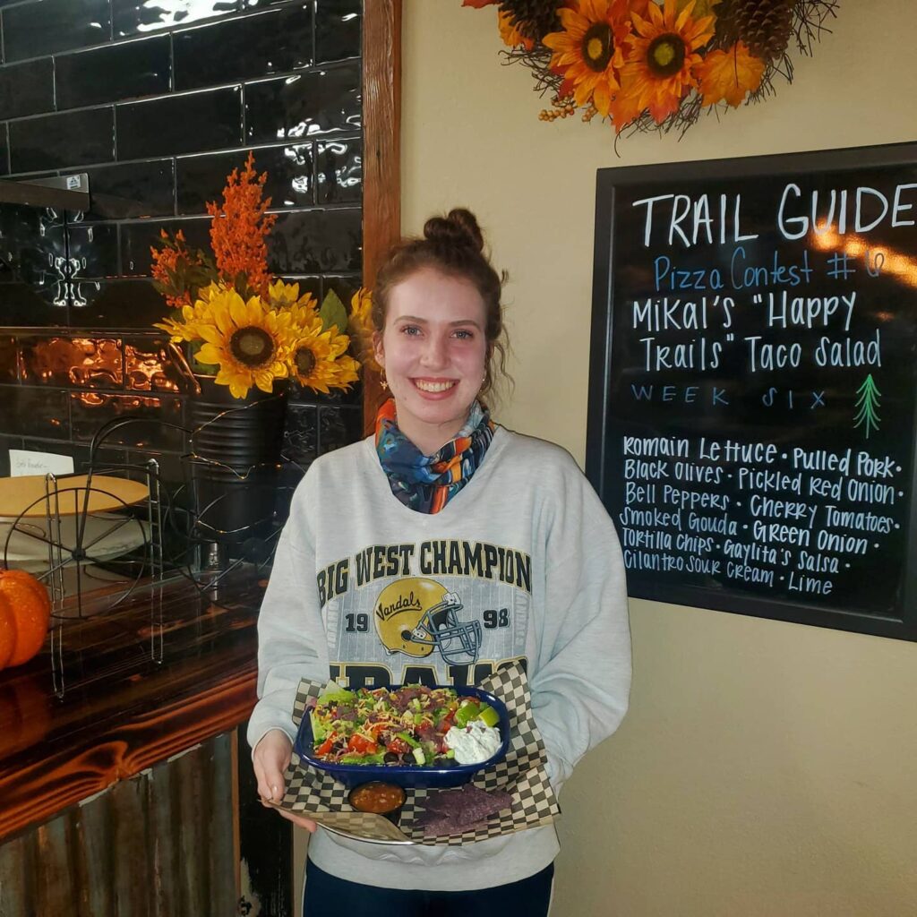 Meet our dear Mikal and her entry “Happy Trails” in week 6 of our Trail Guide pizza …